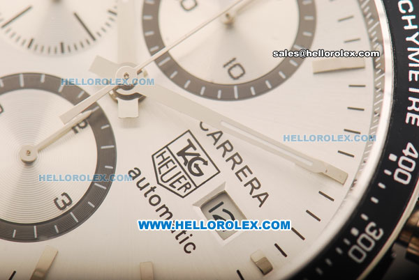 Tag Heuer Carrera Chronograph Swiss Valjoux 7750 Automatic Movement Steel Case with White Dial and Steel Strap - Click Image to Close
